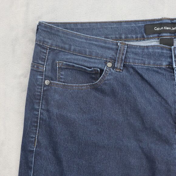 Calvin Klein Pants Womens 14 Blue Straight Mid Rise Button Dark Wash Denim Jeans - Picture 10 of 16